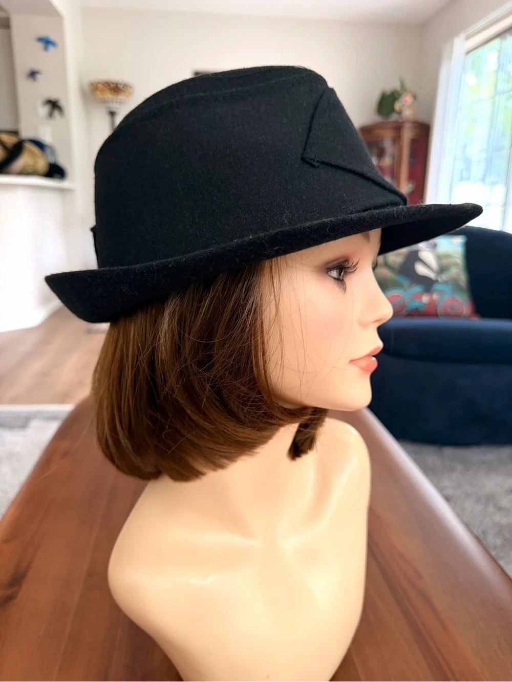 Collection Eighteen Black Wool Blend Fedora Cloche Draped Sequin Hat